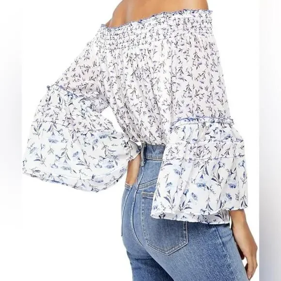 Free People Rose Valley White Floral Off Shoulder Crop Blouse Top- Size Medium - Picture 3 of 9